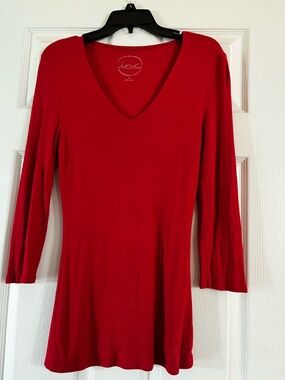 INC International Concepts Bright Red V-Neck Long Sleeve Tee
